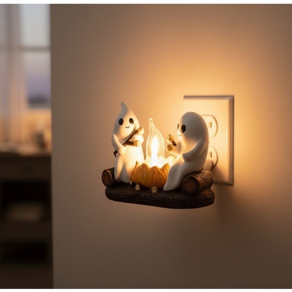 Ghosts Roasting Marshmellows Night Light NWOB Halloween 4.25" W x 5" H